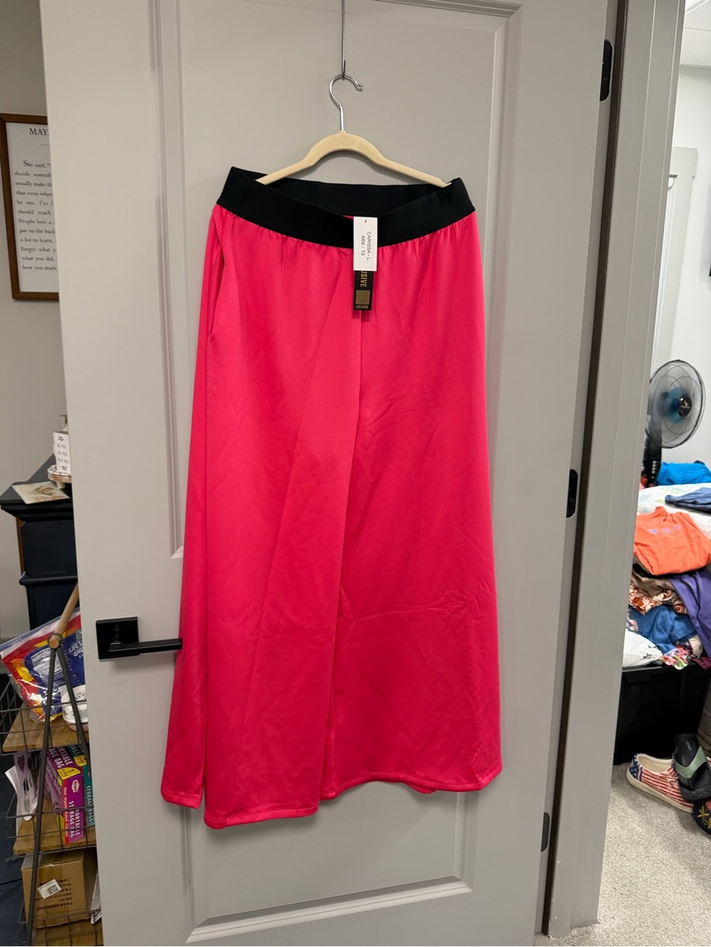 LuLaRoe Hot Pink Wide Leg Pants with Black Waistband